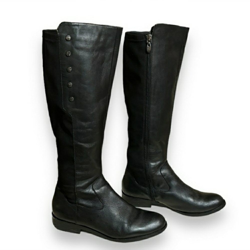 TAHARI Black Leather Brady Knee Boots